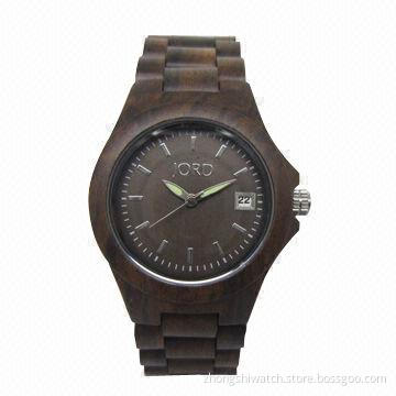 Chocolate wooden watch, curve strap with date function